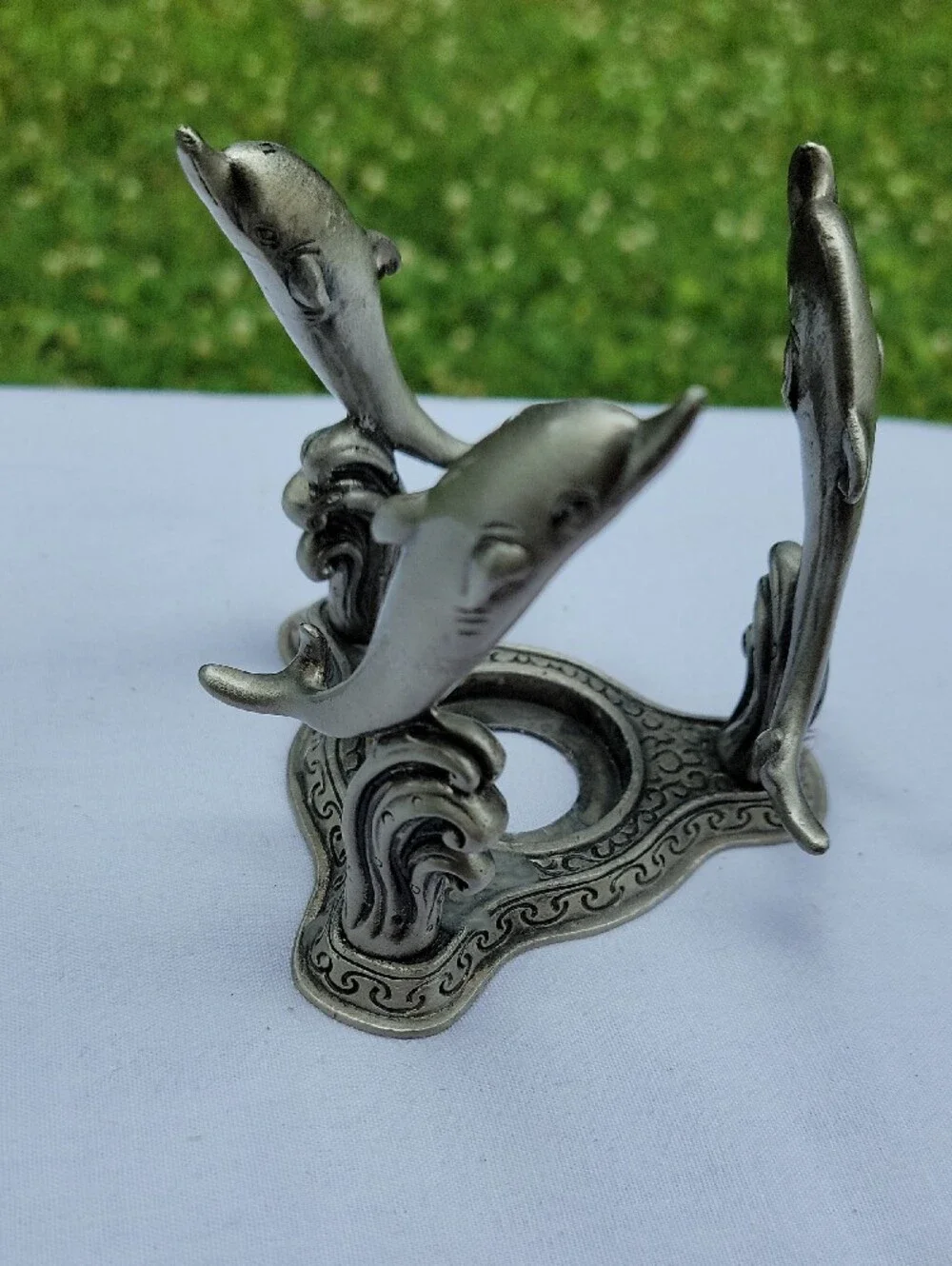 Dolphin Glass Dish on Silver-Tone Metal Stand